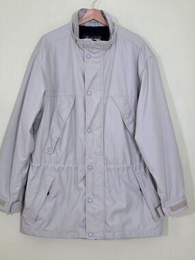 Vtg Eddie Bauer Field Jacket Men L Beige LS Grandpa Outdoor Heritage Lined FLAWS